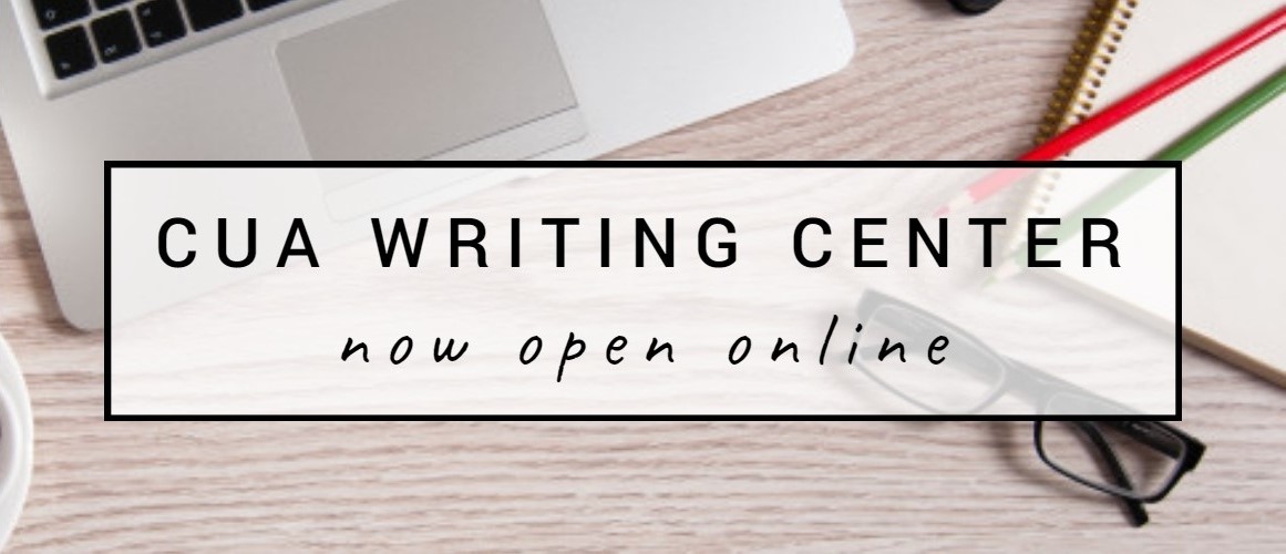 Banner announcing that the writing center is open online