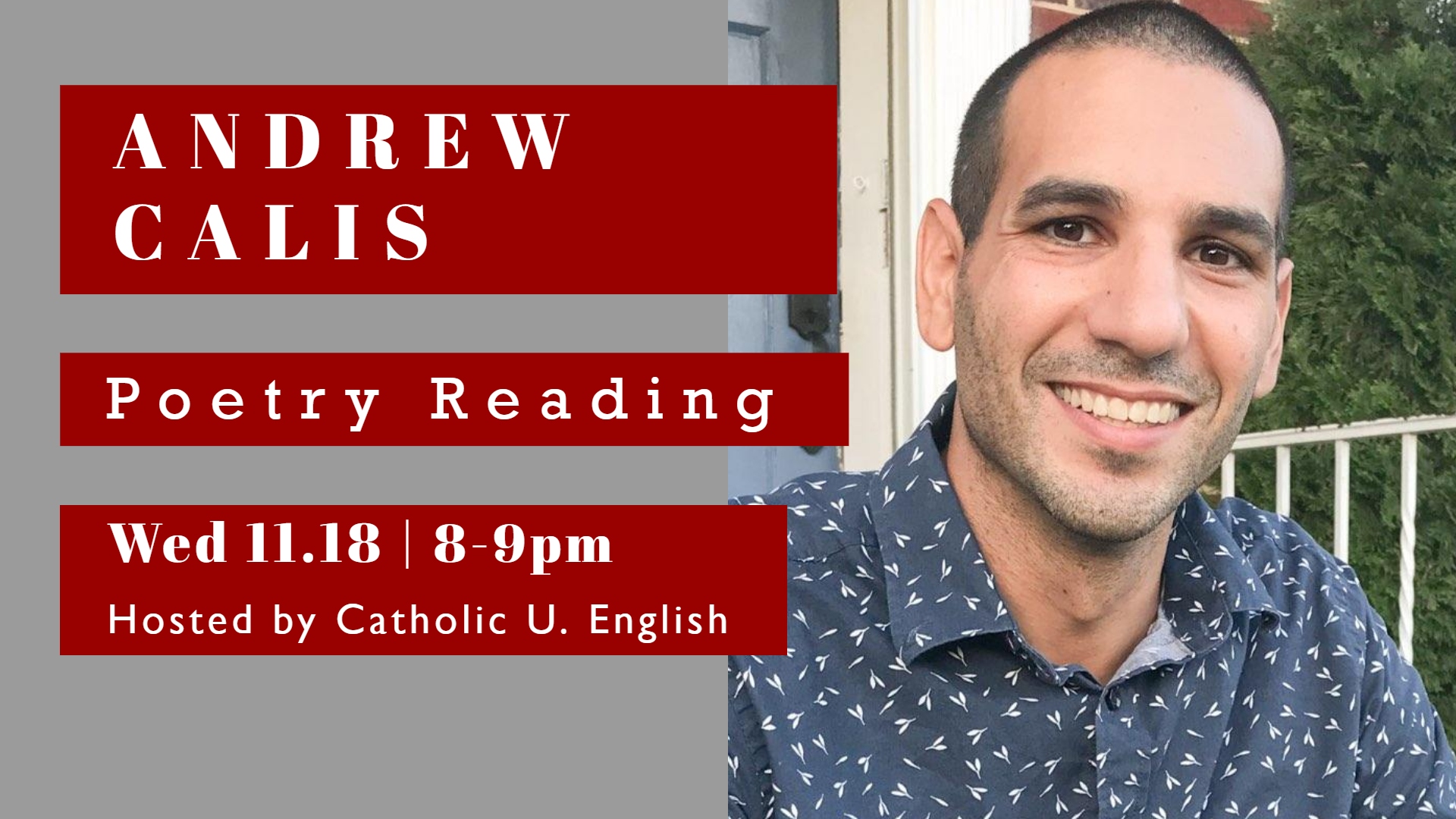 Andrew Calis poetry reading banner