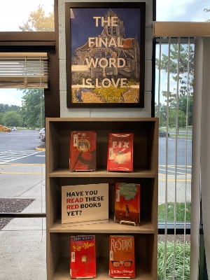 A book display in Mallory's library