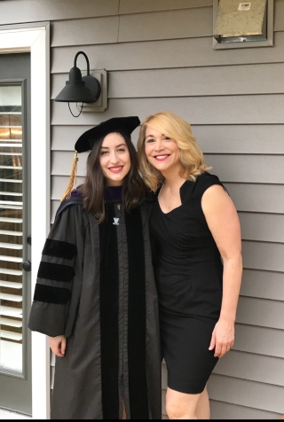 Law school graduation photo of Sarah and her mother