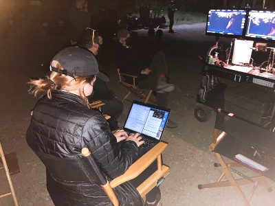 Amanda working on set